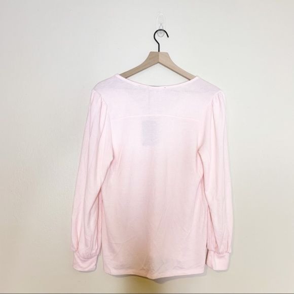 NWT Gibsonlook Lotus Pink Fleece Long Blouson Sleeve V Neck Top Medium - Picture 4 of 11